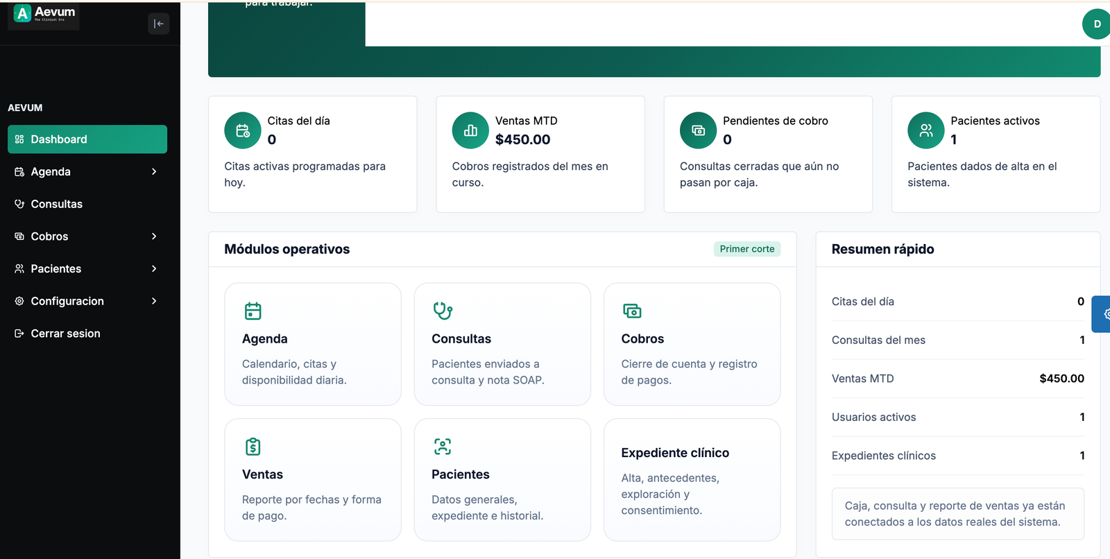 Vista previa de sistema implementado