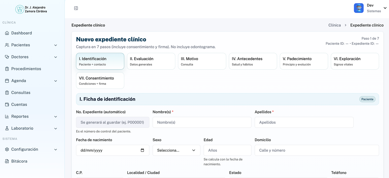 Captura de sistema de ejemplo para sector salud